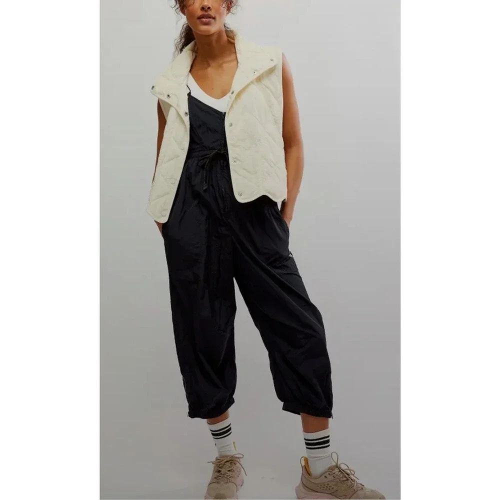NEW FREE PEOPLE FP MOVEMENT BLACK DOWN TO EARTH NYLON ONE PIECE JUMPSUIT SZ S